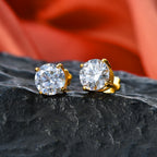 D'Joy - Moissanite Solitaire Stud Earring with Screw Back in Yellow Gold Plated Sterling Silver 3.60 Ct._8427249_2