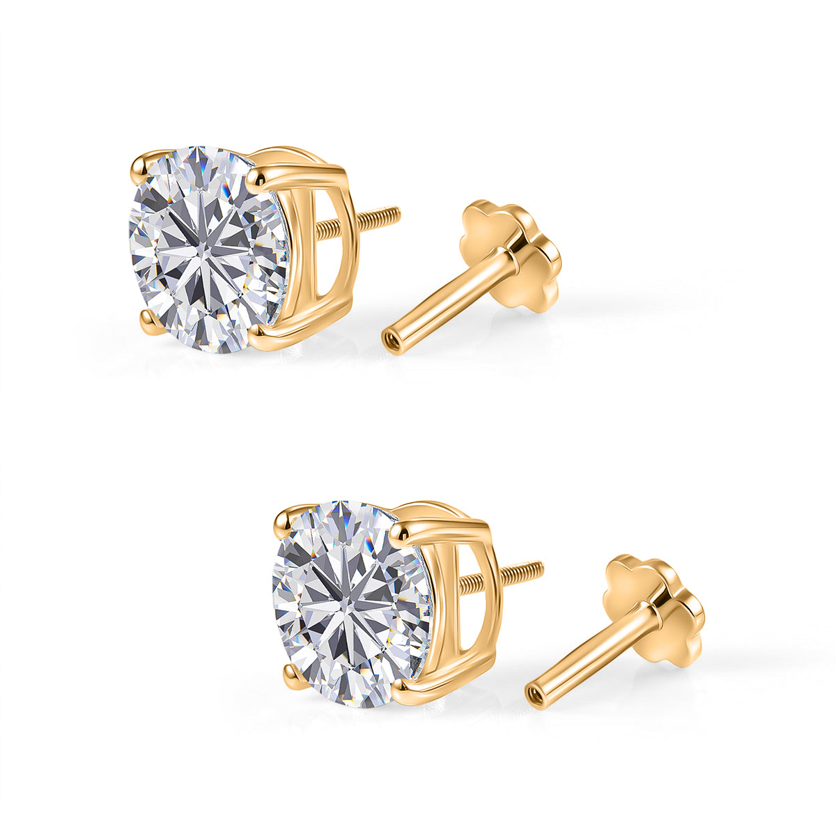D'Joy - Moissanite Solitaire Stud Earring with Screw Back in Yellow Gold Plated Sterling Silver 3.60 Ct. V32519976 5