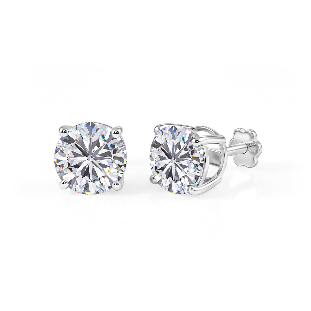 Royal Bali Collection - D'Joy Moissanite Solitaire Stud Earring with Screw Back in Platinum Overlay Sterling Silver 3.60 Ct._8427250