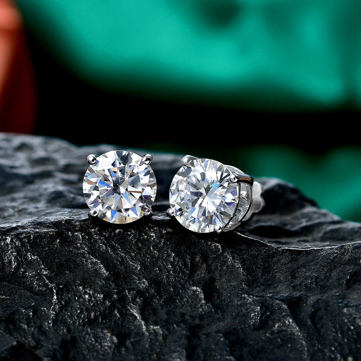 Royal Bali Collection - D'Joy Moissanite Solitaire Stud Earring with Screw Back in Platinum Overlay Sterling Silver 3.60 Ct. 8427250 3