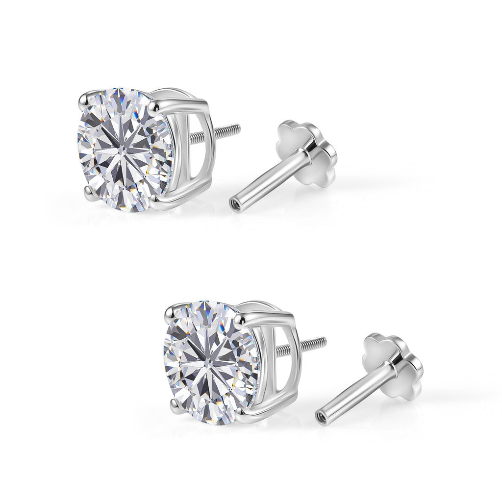 Royal Bali Collection - D'Joy Moissanite Solitaire Stud Earring with Screw Back in Platinum Overlay Sterling Silver 3.60 Ct._8427250_4