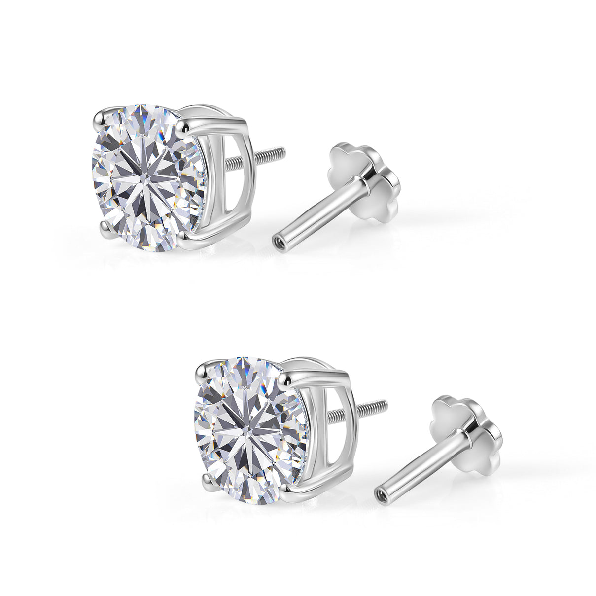 Royal Bali Collection - D'Joy Moissanite Solitaire Stud Earring with Screw Back in Platinum Overlay Sterling Silver 3.60 Ct. 8427250 5