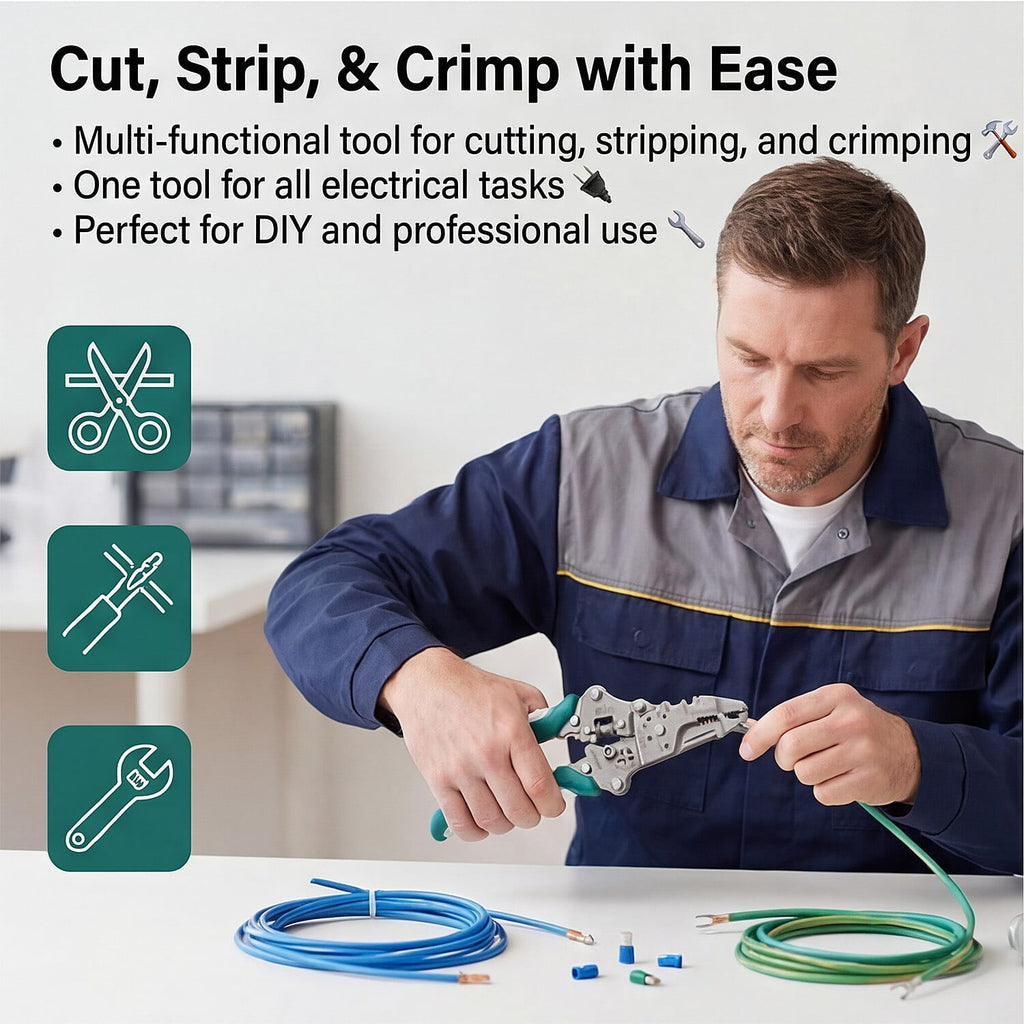 Professional Foldable Multi-Functional Wire Stripper & Cutter - Green