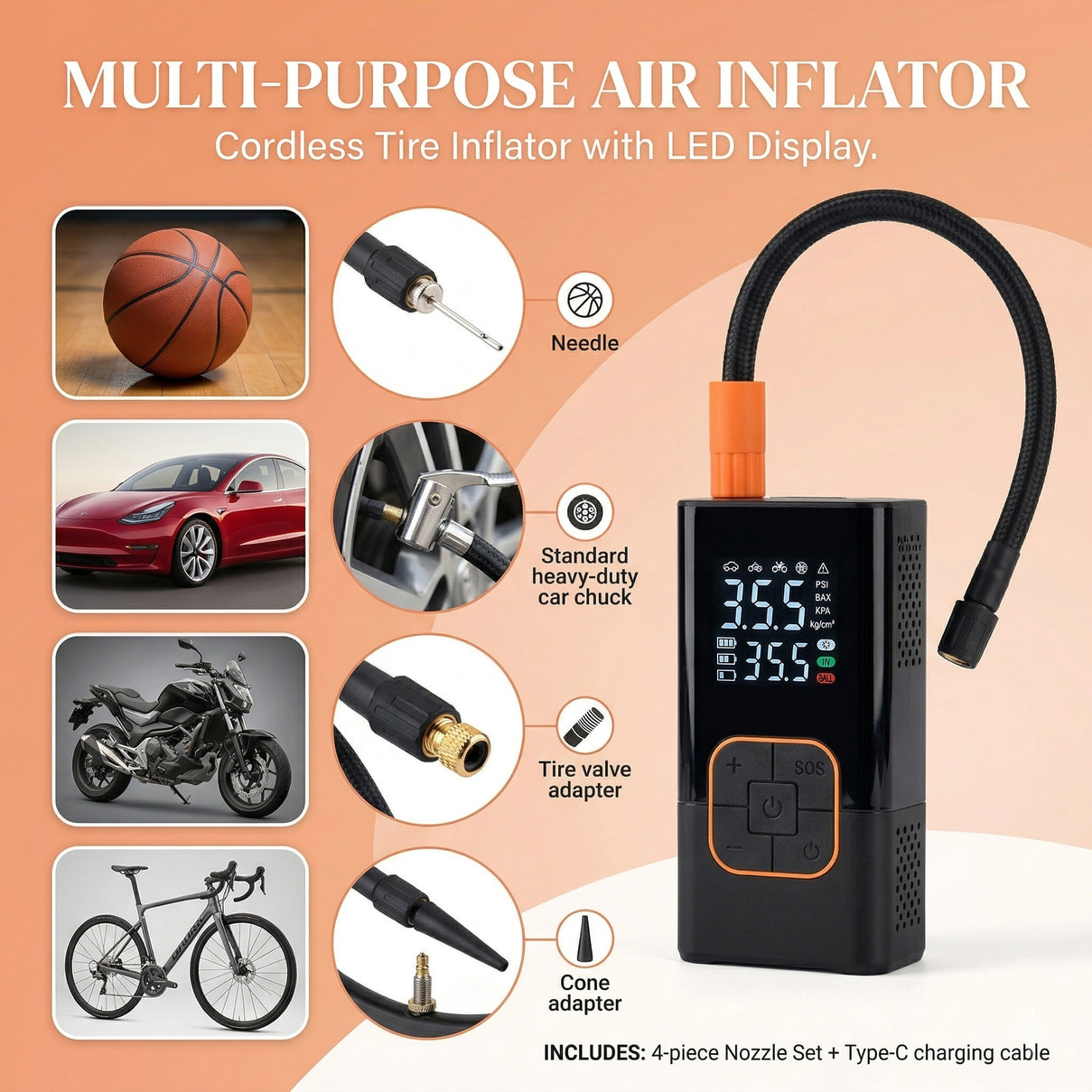 Digital Tyre Inflator, Portable Air Compressor Car Tyre Pump 8427417 2