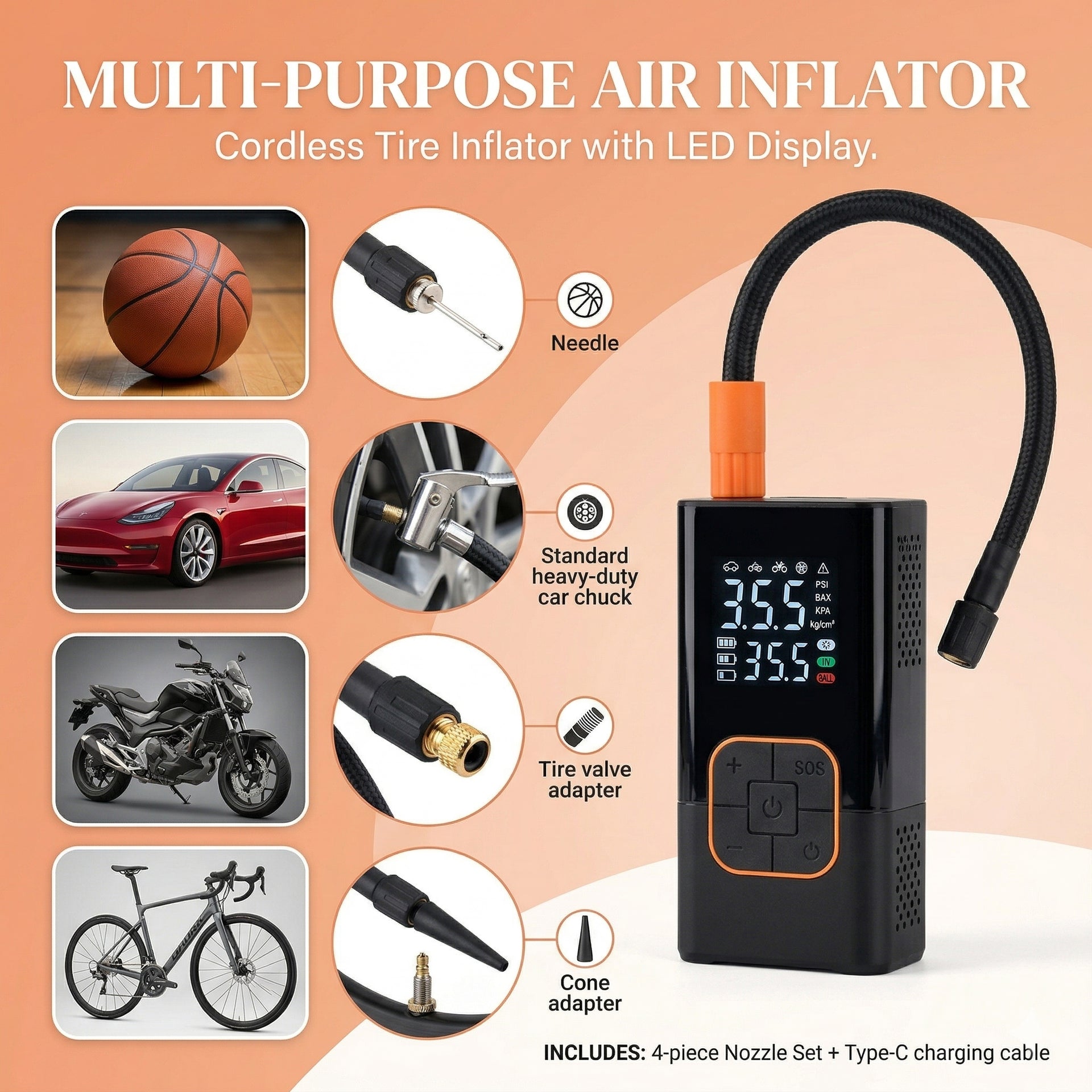 Digital Tyre Inflator, Portable Air Compressor Car Tyre Pump 8427417 2