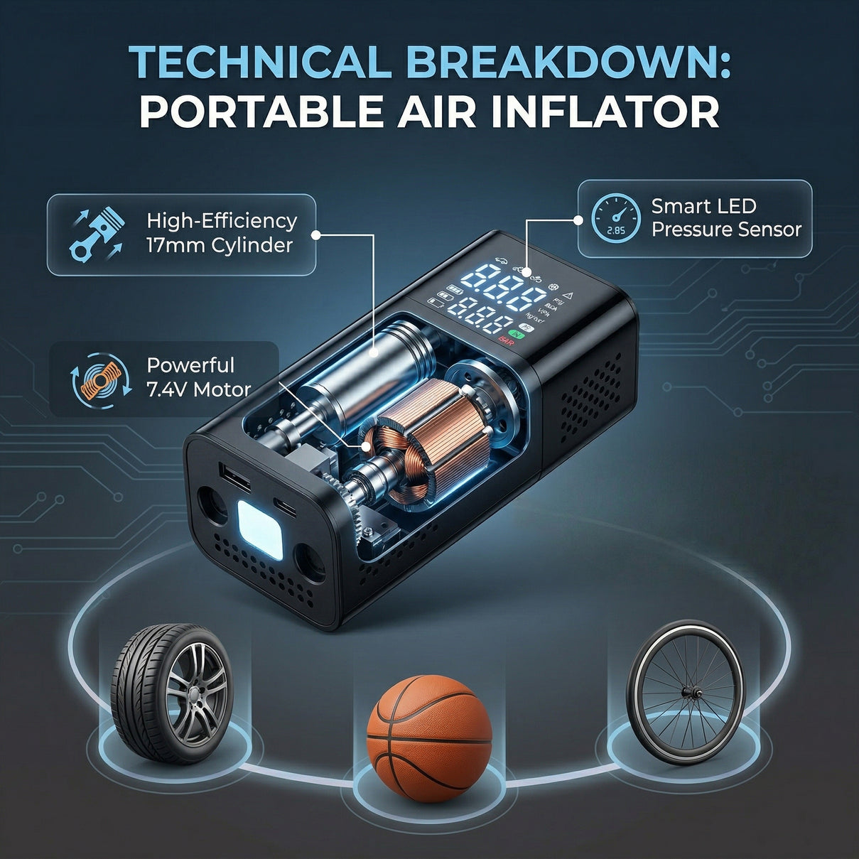 Digital Tyre Inflator, Portable Air Compressor Car Tyre Pump 8427417 3