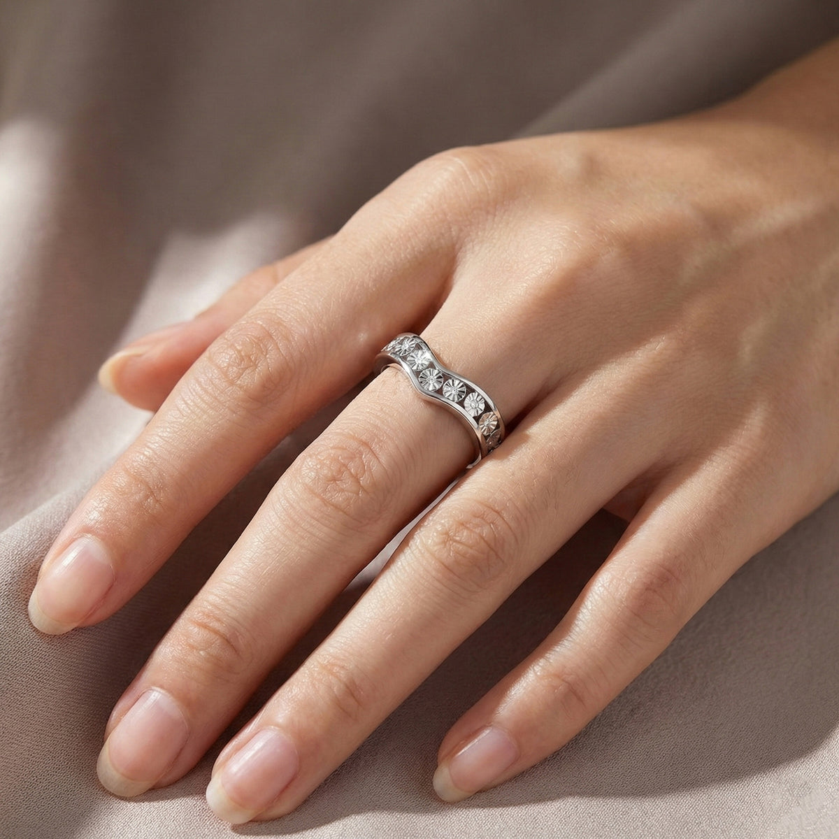 EverTrue White Diamond Wishbone Band Ring in White Tone V32530257 2