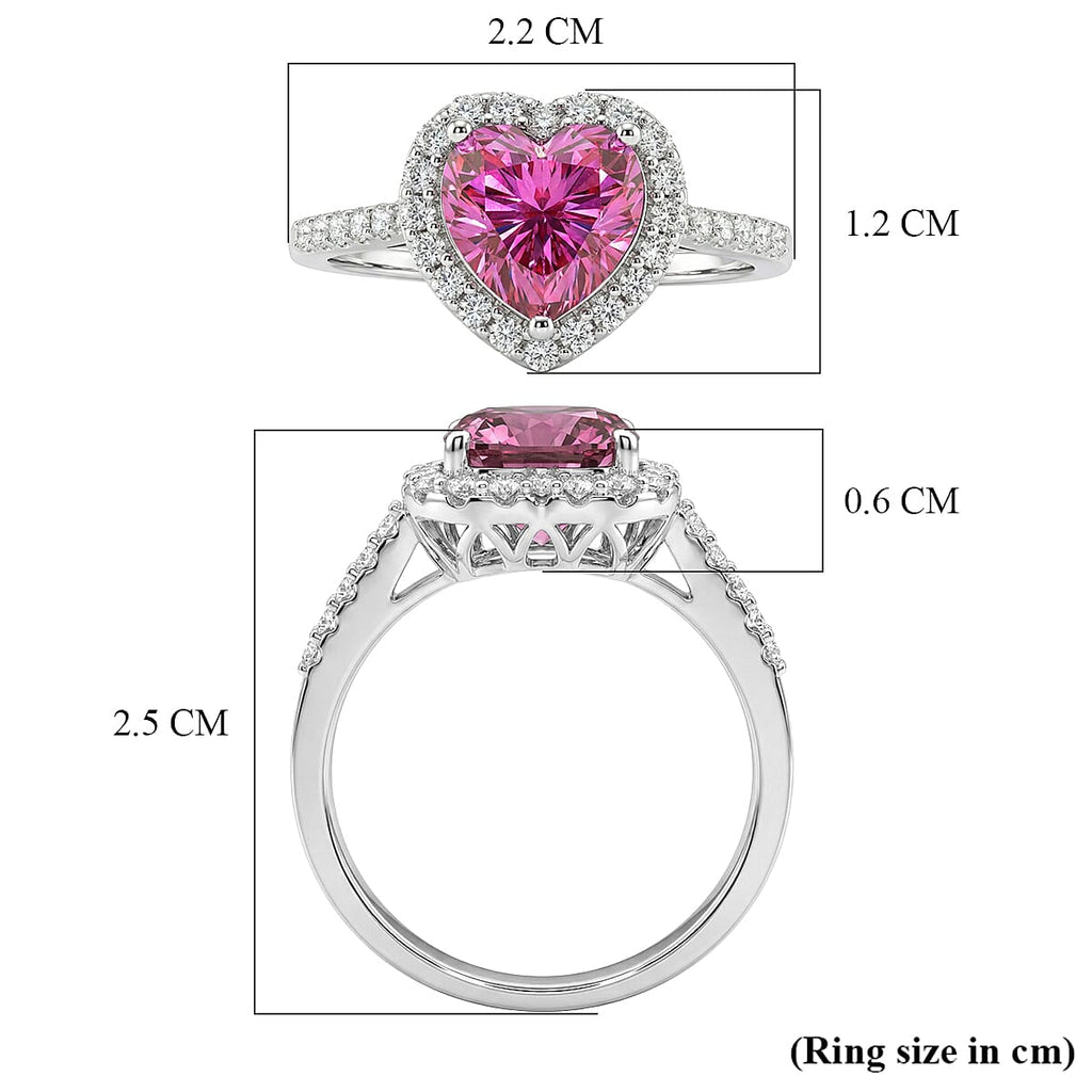Premium Pink Moissanite Halo Heart Ring in Rhodium Overlay Sterling Silver 2.40 Ct._8428116_5