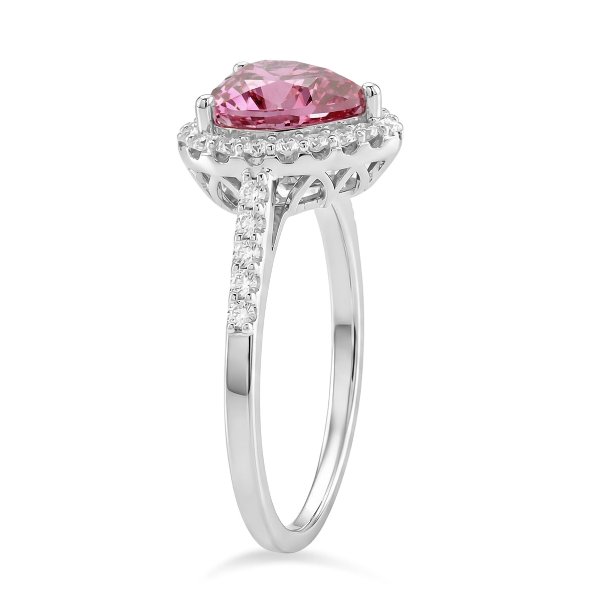 Premium Pink Moissanite Halo Heart Ring in Rhodium Overlay Sterling Silver 2.40 Ct. V32516643 4