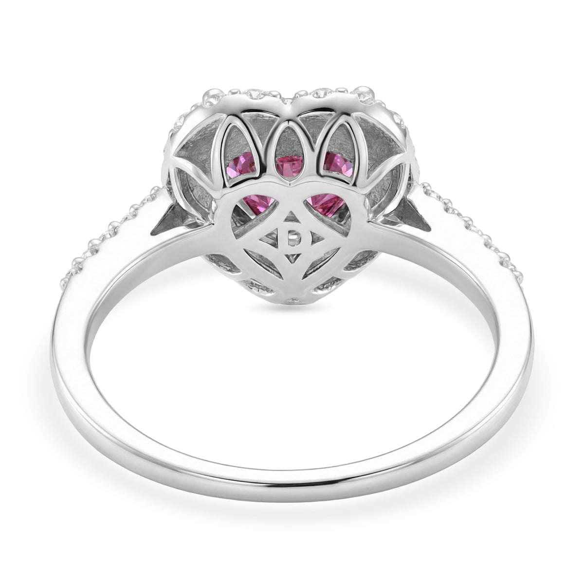 Premium Pink Moissanite Halo Heart Ring in Rhodium Overlay Sterling Silver 2.40 Ct. V32516643 5