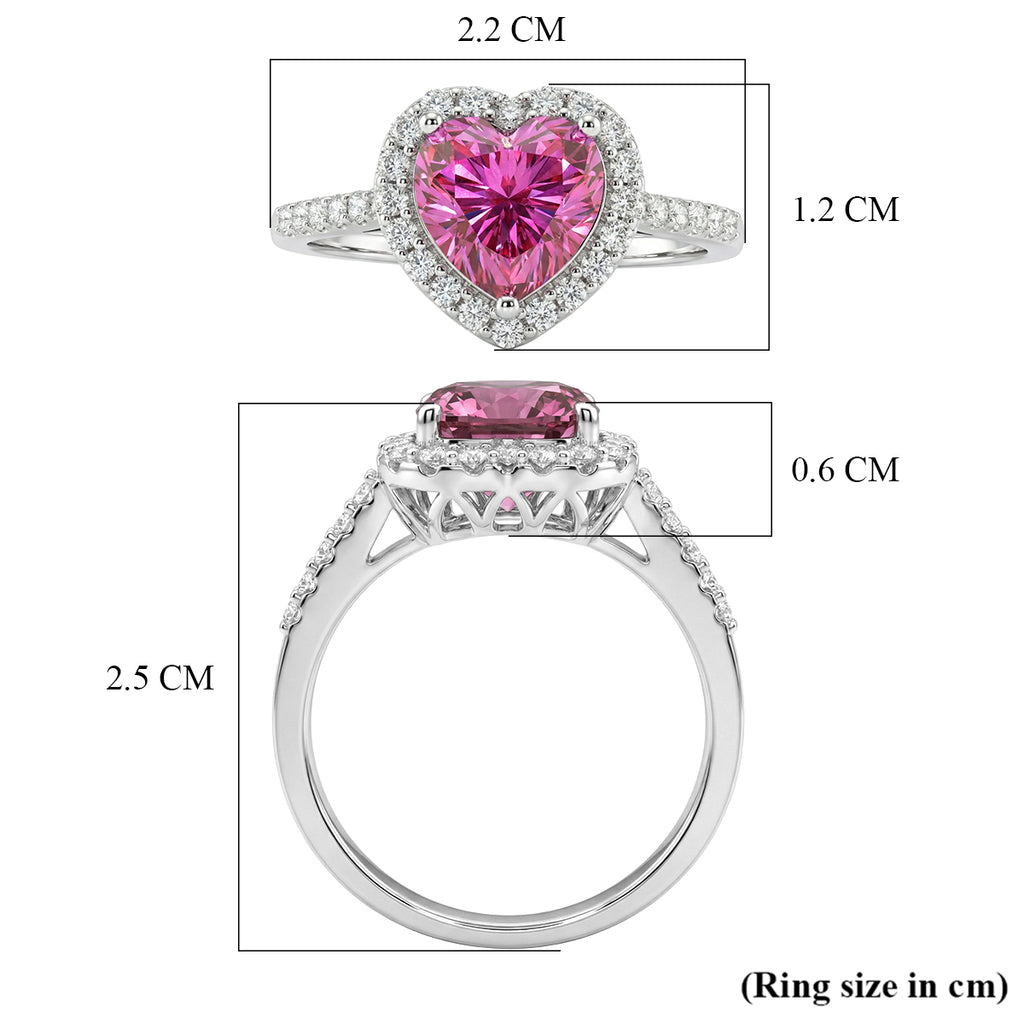 Premium Pink Moissanite Halo Heart Ring in Rhodium Overlay Sterling Silver 2.40 Ct._8428166_5