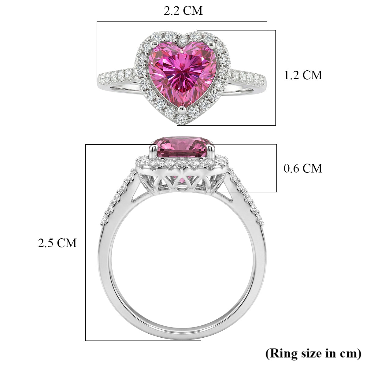 Premium Pink Moissanite Halo Heart Ring in Rhodium Overlay Sterling Silver 2.40 Ct. V32516643 6