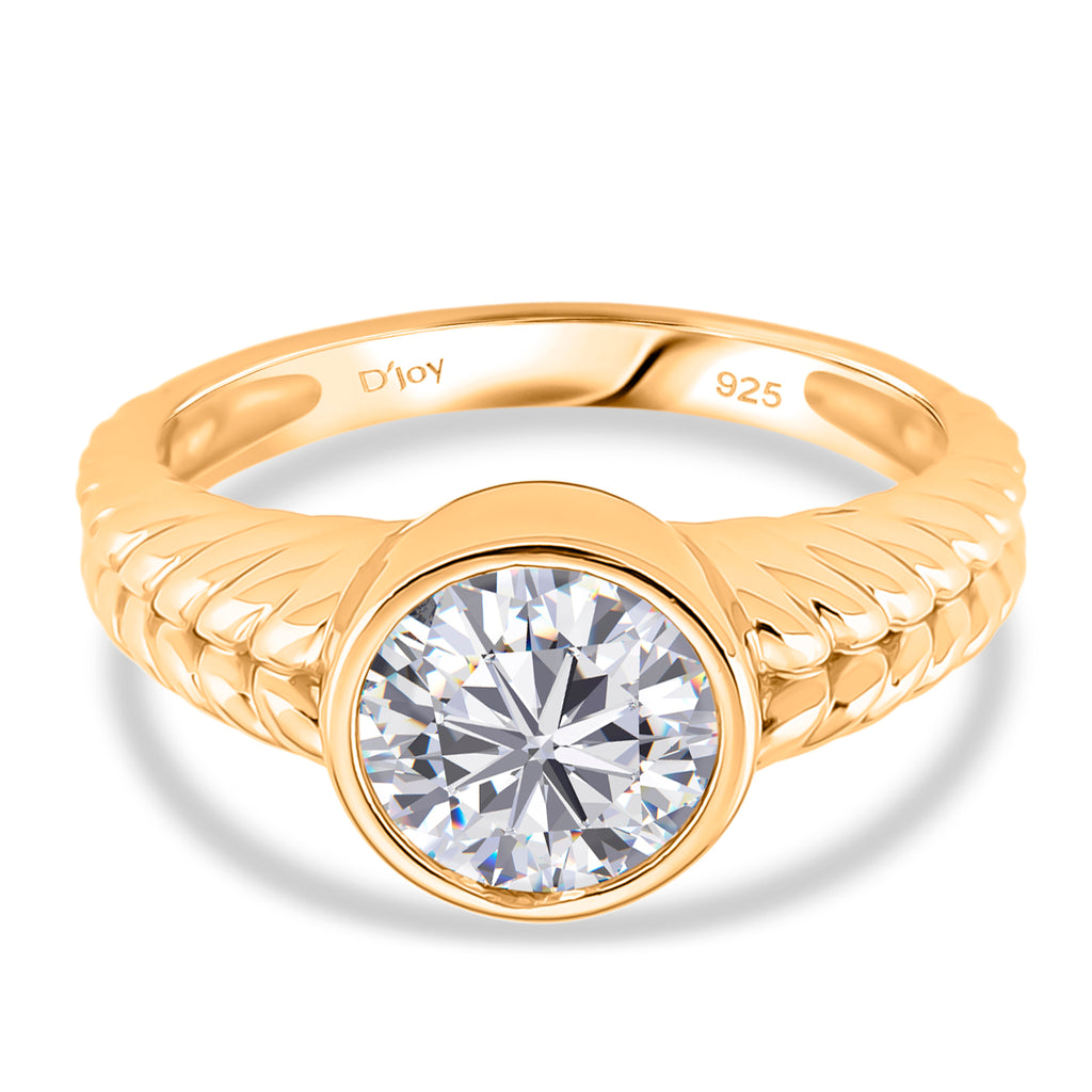 D'Joy Moissanite Solitaire Ring in Yellow Gold Plated Sterling Silver 2.00 Ct._8428279