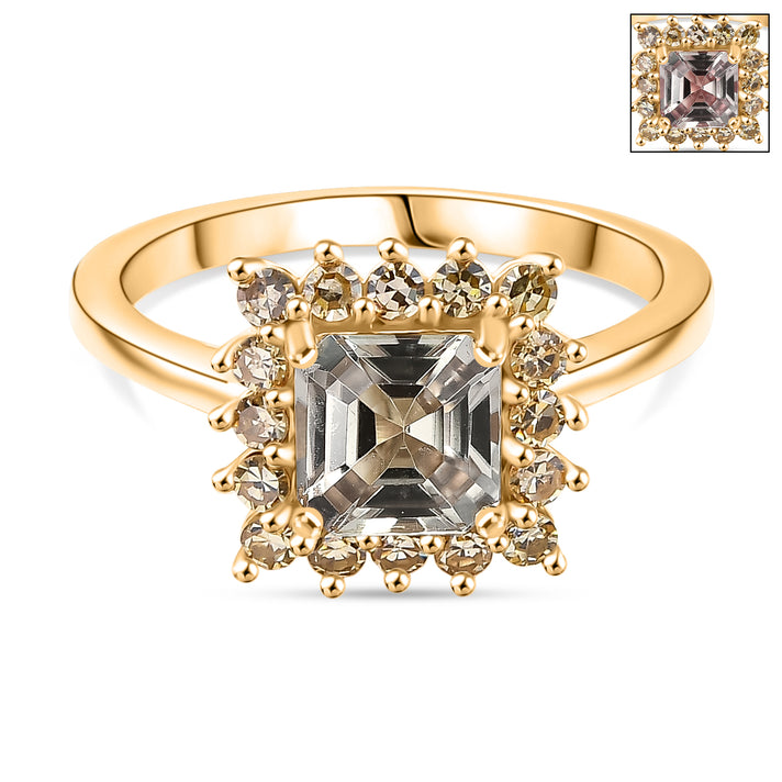 D'Joy AAA Natural Turkizite (Asscher Cut 1.3ct) &amp; Lab Grown Yellow Diamond (SI) Ring in 18K Vermeil Yellow Gold Sterling Silver 1.70 Ct. 8428367 1