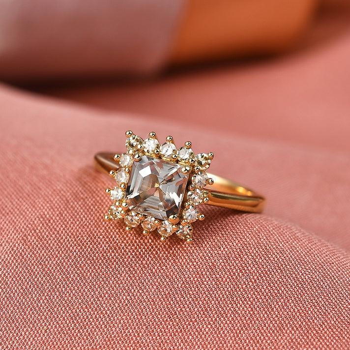 D'Joy AAA Natural Turkizite (Asscher Cut 1.3ct) &amp; Lab Grown Yellow Diamond (SI) Ring in 18K Vermeil Yellow Gold Sterling Silver 1.70 Ct. 8428367 2
