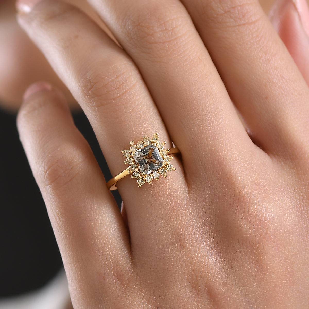 D'Joy AAA Natural Turkizite (Asscher Cut 1.3ct) &amp; Lab Grown Yellow Diamond (SI) Ring in 18K Vermeil Yellow Gold Sterling Silver 1.70 Ct. 8428367 3