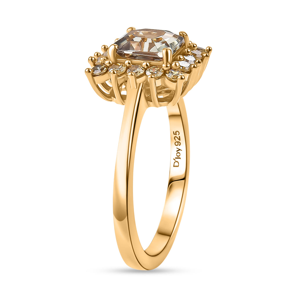 D'Joy AAA Natural Turkizite (Asscher Cut 1.3ct) & Lab Grown Yellow Diamond (SI) Ring in 18K Vermeil Yellow Gold Sterling Silver 1.70 Ct._8428367_3