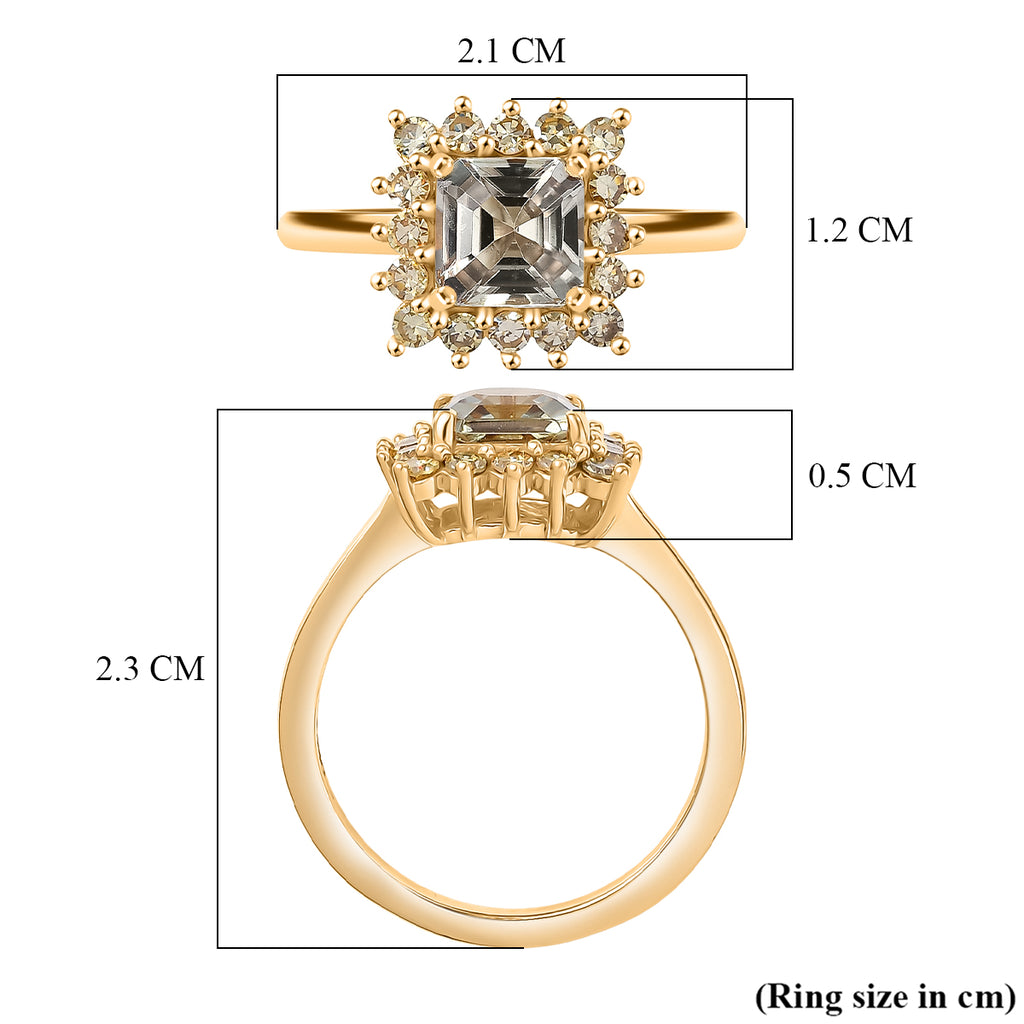 D'Joy AAA Natural Turkizite (Asscher Cut 1.3ct) & Lab Grown Yellow Diamond (SI) Ring in 18K Vermeil Yellow Gold Sterling Silver 1.70 Ct._8428367_5
