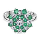 Luxuriant AAA Gemfields Zambian Emerald & SI/GH Lab Grown Diamond Floral Ring in Rhodium Overlay Sterling Silver 2.23 Ct_8428894