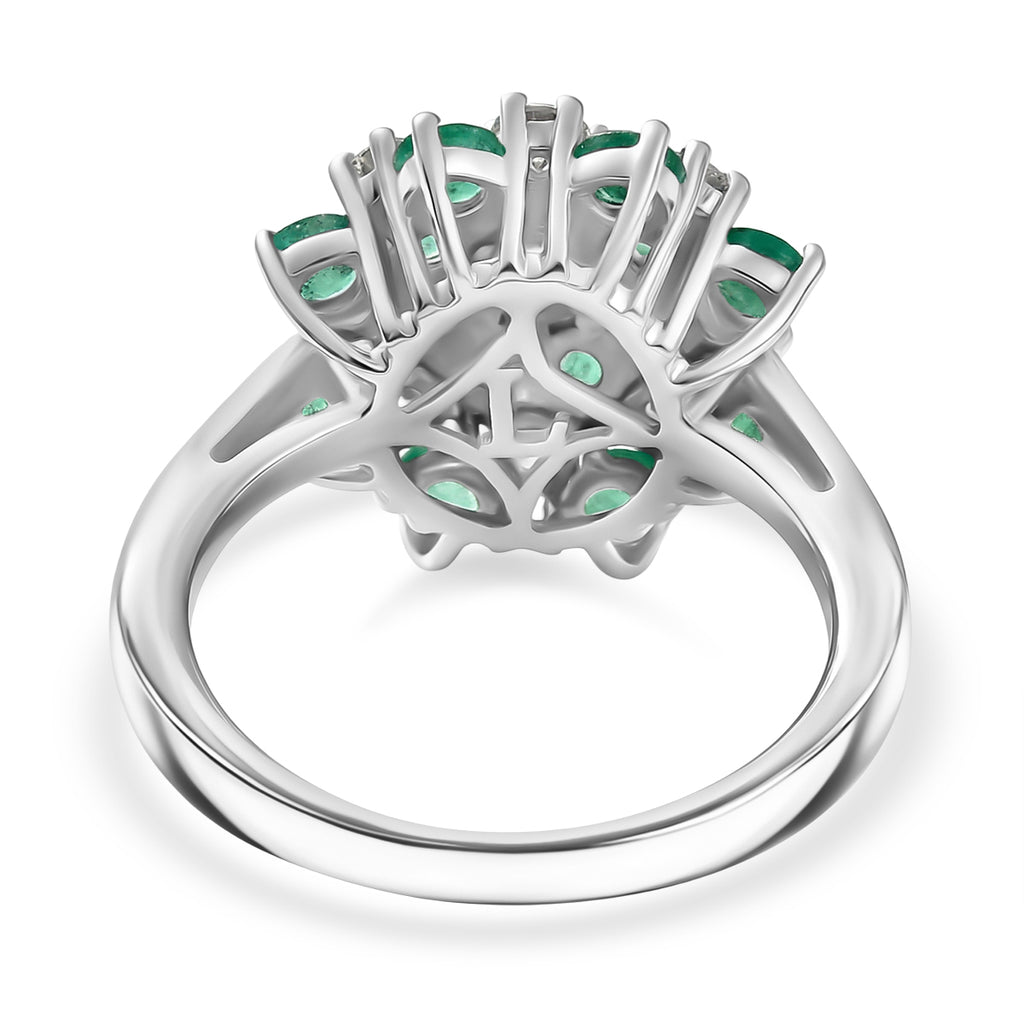 Luxuriant AAA Gemfields Zambian Emerald & SI/GH Lab Grown Diamond Floral Ring in Rhodium Overlay Sterling Silver 2.23 Ct_8428894_4