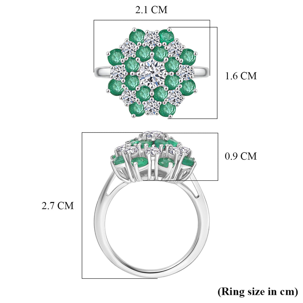 Luxuriant AAA Gemfields Zambian Emerald & SI/GH Lab Grown Diamond Floral Ring in Rhodium Overlay Sterling Silver 2.23 Ct_8428894_5