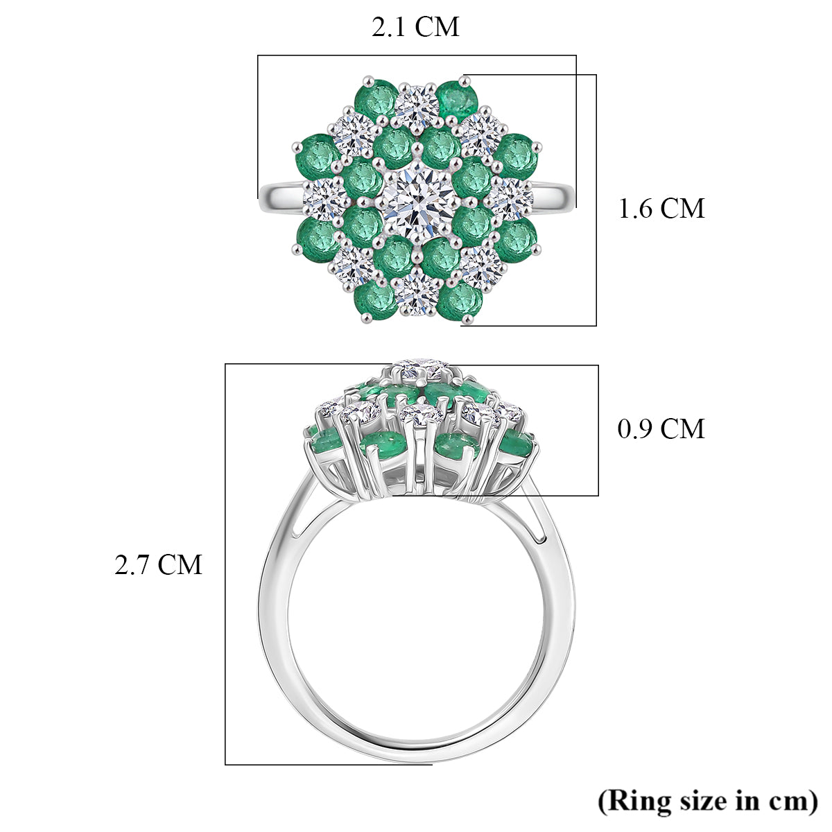 Luxuriant AAA Gemfields Zambian Emerald &amp; SI/GH Lab Grown Diamond Floral Ring in Rhodium Overlay Sterling Silver 2.23 Ct V32516119 6