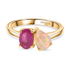 D'Joy Faceted Ethiopian Opal & Fissure Filled Pink Sapphire Toi et Moi Ring in Yellow Gold Plated Sterling Silver 1.60 Ct._8429063