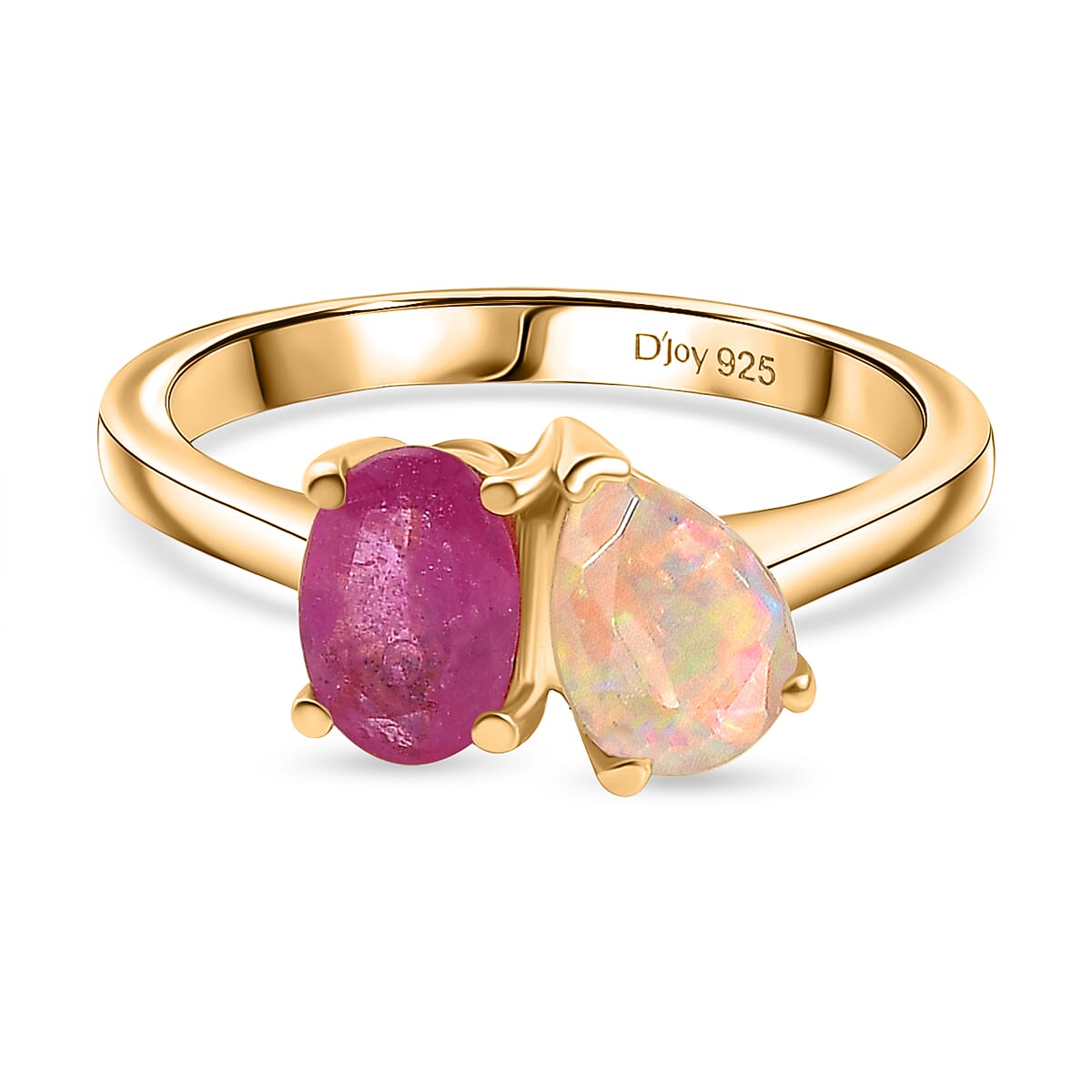 D'Joy Faceted Ethiopian Opal &amp; Fissure Filled Pink Sapphire Toi et Moi Ring in Yellow Gold Plated Sterling Silver 1.60 Ct. 8429063 0