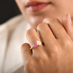 D'Joy Faceted Ethiopian Opal & Fissure Filled Pink Sapphire Toi et Moi Ring in Yellow Gold Plated Sterling Silver 1.60 Ct._8429063_2