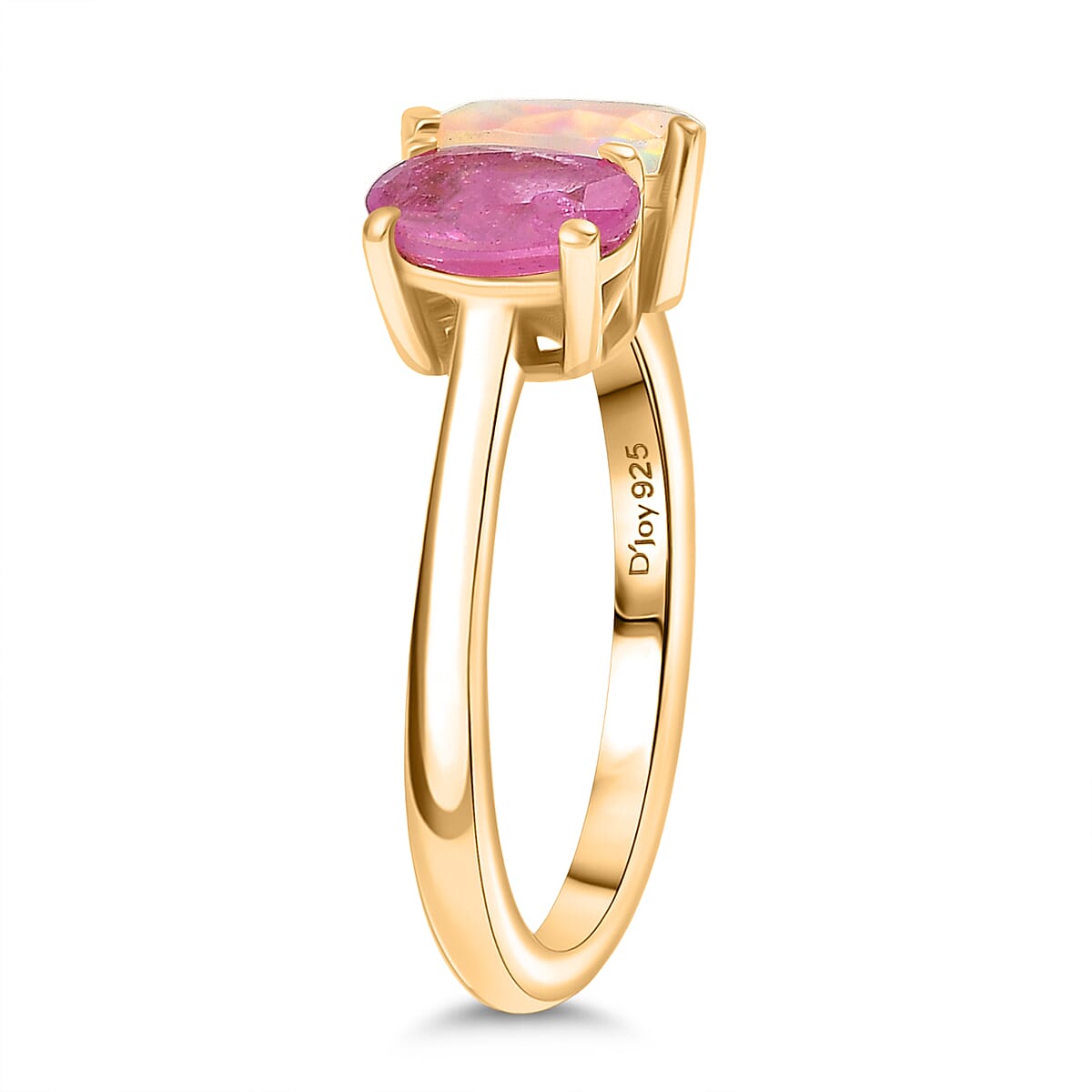 D'Joy Faceted Ethiopian Opal &amp; Fissure Filled Pink Sapphire Toi et Moi Ring in Yellow Gold Plated Sterling Silver 1.60 Ct. 8429063 4