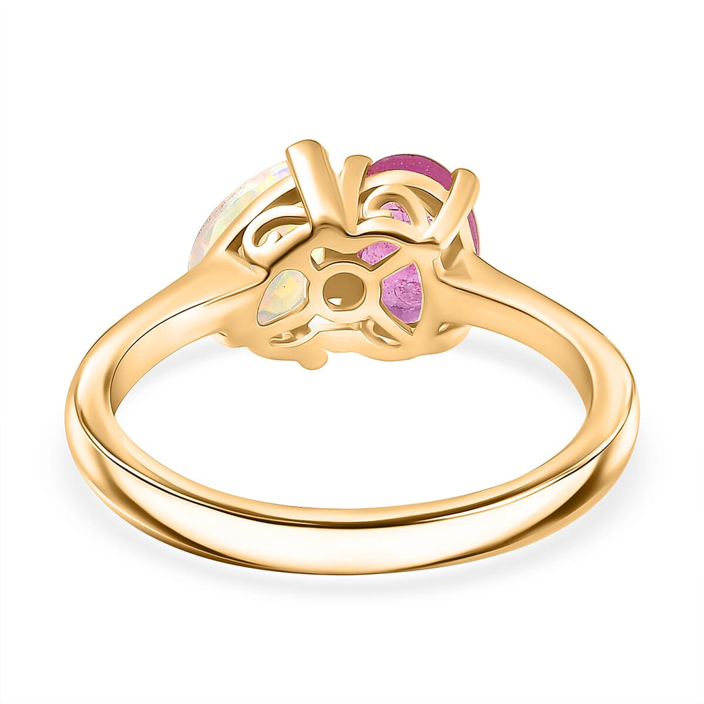 D'Joy Faceted Ethiopian Opal & Fissure Filled Pink Sapphire Toi et Moi Ring in Yellow Gold Plated Sterling Silver 1.60 Ct._8429063_4
