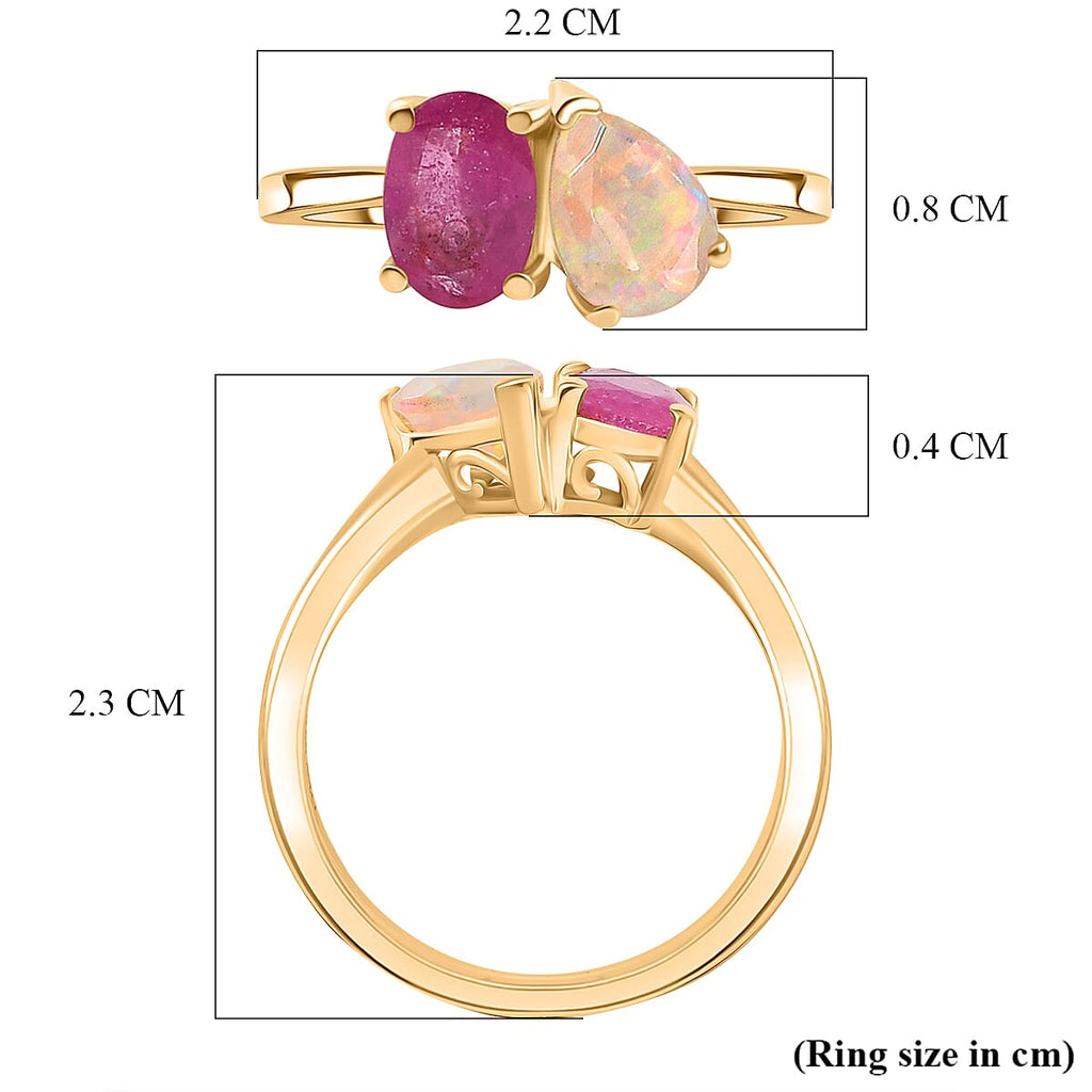 D'Joy Faceted Ethiopian Opal & Fissure Filled Pink Sapphire Toi et Moi Ring in Yellow Gold Plated Sterling Silver 1.60 Ct._8429063_5