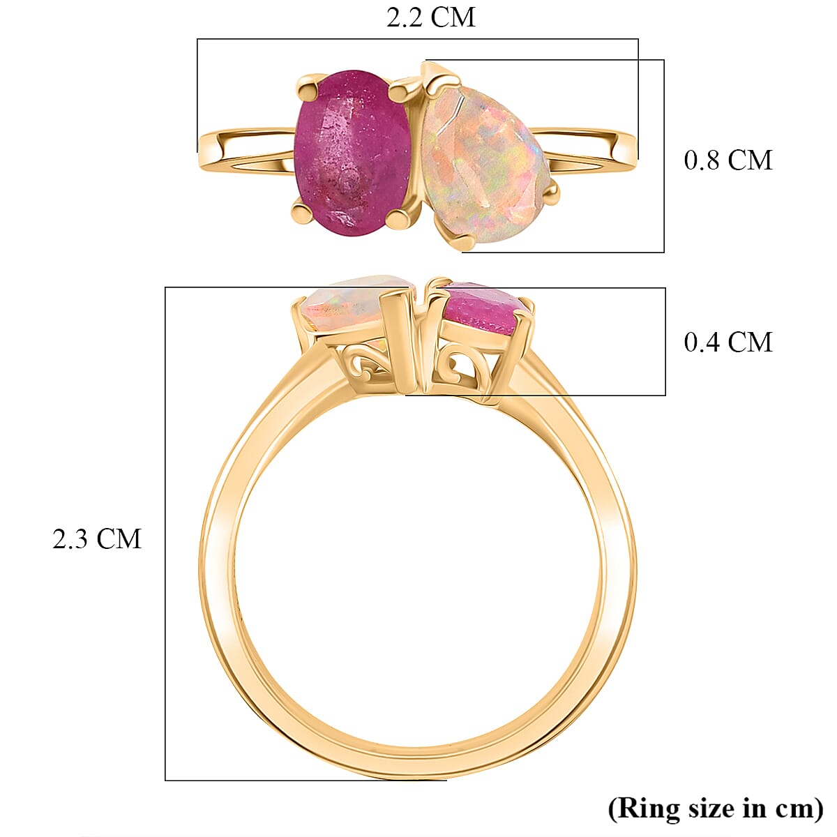 D'Joy Faceted Ethiopian Opal &amp; Fissure Filled Pink Sapphire Toi et Moi Ring in Yellow Gold Plated Sterling Silver 1.60 Ct. 8429063 6