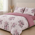 LIVMORE Set of 4 - Printed Duvet Cover Set - Inc. Duvet Cover, Fitted Sheet, & 2 x Pillowcases (King, Size 225x200 cm) - Purple_8429110
