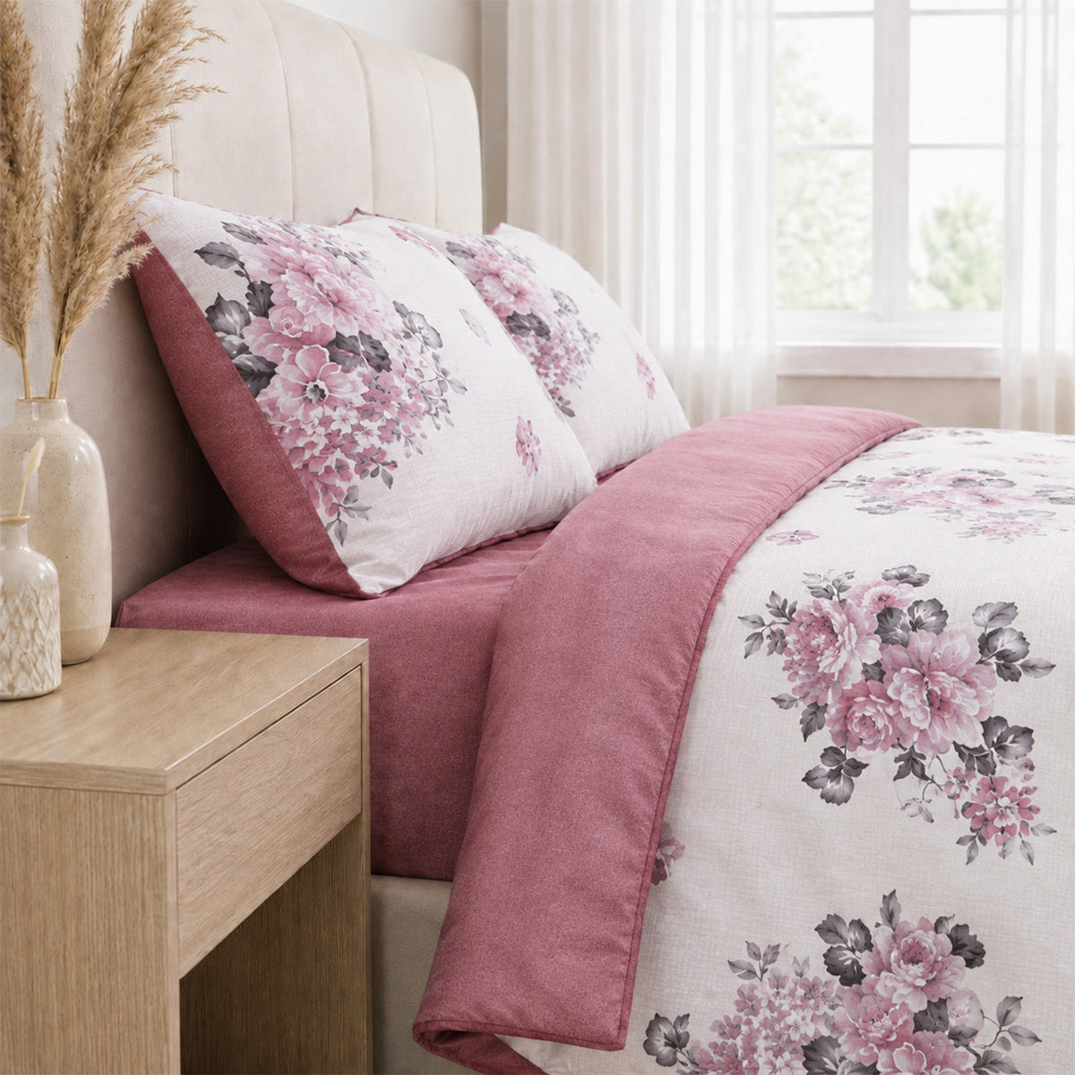 LIVMORE Set of 4 - Printed Duvet Cover Set - Inc. Duvet Cover, Fittted Sheet, &amp; 2 x Pillowcases (King, Size 225x200 cm) - Purple V32529463 2