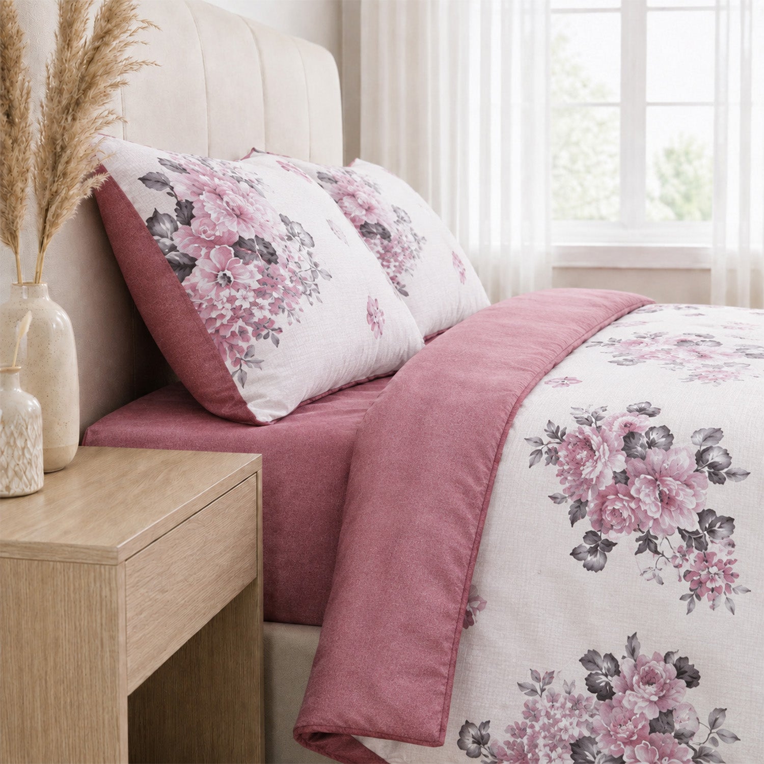 LIVMORE Set of 4 - Printed Duvet Cover Set - Inc. Duvet Cover, Fittted Sheet, &amp; 2 x Pillowcases (King, Size 225x200 cm) - Purple V32529463 2