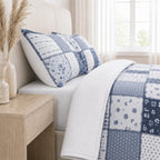 LIVMORE Set of 4 - Printed Duvet Cover Set - Inc. Duvet Cover, Fitted Sheet, & 2 x Pillowcases (Double, Size 200x200 cm) - Blue_8429111_1