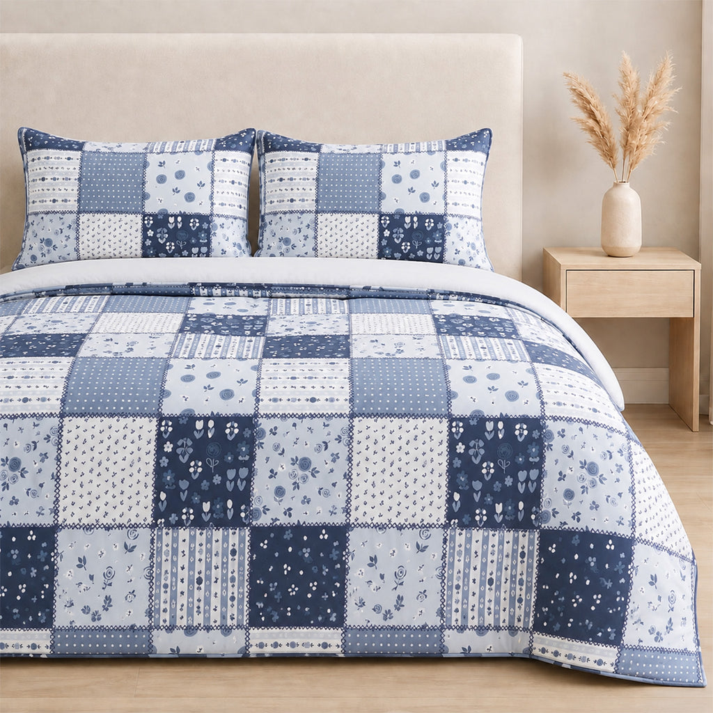 LIVMORE Set of 4 - Printed Duvet Cover Set - Inc. Duvet Cover, Fitted Sheet, & 2 x Pillowcases (Double, Size 200x200 cm) - Blue_8429111_2