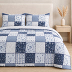LIVMORE Set of 4 - Printed Duvet Cover Set - Inc. Duvet Cover, Fitted Sheet, & 2 x Pillowcases (King, 225x200 cm) - Blue_8429112_2
