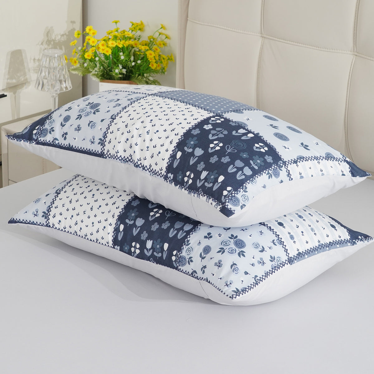 LIVMORE Set of 4 - Printed Duvet Cover Set - Inc. Duvet Cover, Fittted Sheet, &amp; 2 x Pillowcases (King, 225x200 cm) - Blue V32527919 5
