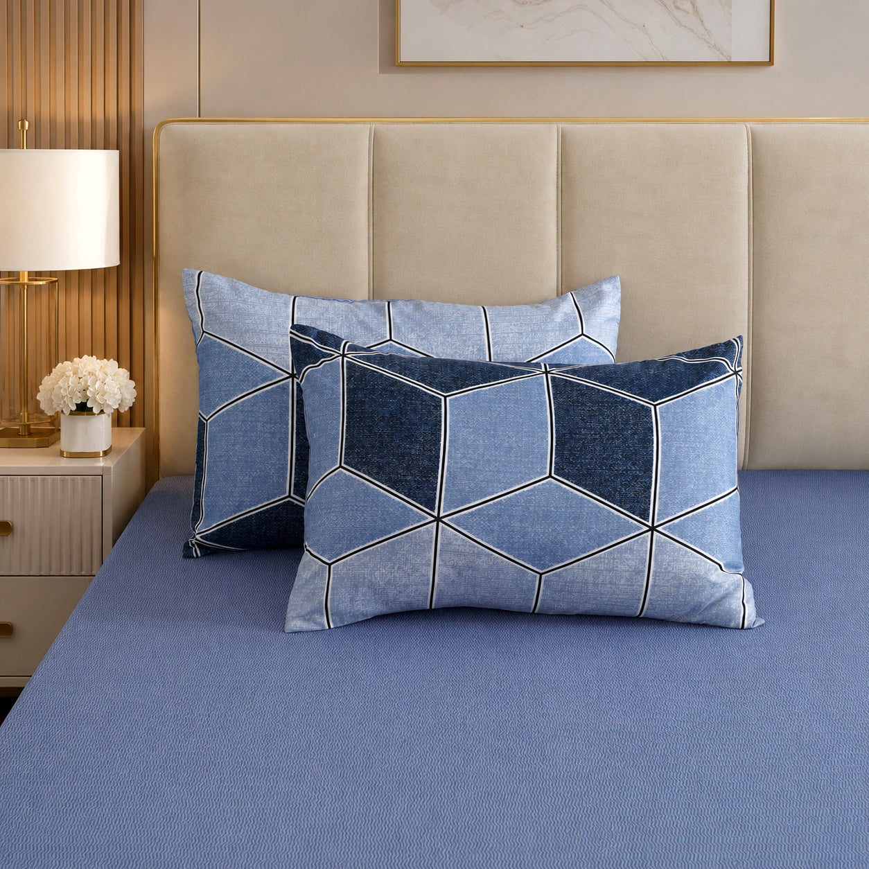 LIVMORE Set of 4 - Printed Duvet Cover Set - Inc. Duvet Cover, Fitted Sheet, &amp; 2 x Pillowcases (Double, 200x200 cm) - Blue 8429128 3