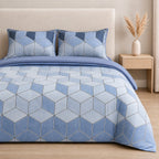 LIVMORE Set of 4 - Printed Duvet Cover Set - Inc. Duvet Cover, Fitted Sheet, & 2 x Pillowcases (King, Size 225x200 cm) - Blue_8429129_2