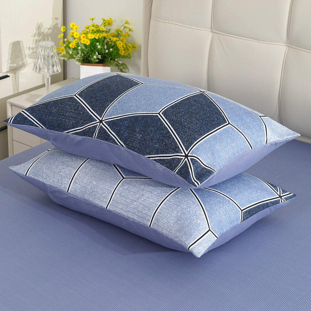 LIVMORE Set of 4 - Printed Duvet Cover Set - Inc. Duvet Cover, Fitted Sheet, & 2 x Pillowcases (King, Size 225x200 cm) - Blue_8429129_4