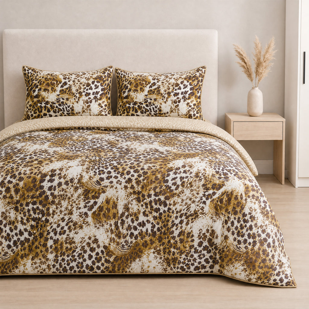 LIVMORE Set of 4 - Printed Duvet Cover Set - Inc. Duvet Cover, Fitted Sheet, & 2 x Pillowcases (Double, Size 200x200 cm) - Brown_8429130_2