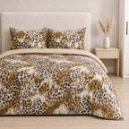 LIVMORE Set of 4 - Printed Duvet Cover Set - Inc. Duvet Cover, Fitted Sheet, & 2 x Pillowcases (Double, Size 200x200 cm) - Brown_8429130_2