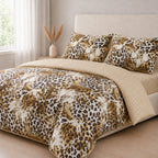 LIVMORE Set of 4 - Printed Duvet Cover Set - Inc. Duvet Cover, Fitted Sheet, & 2 x Pillowcases (King, 225x220 cm) - Brown_8429131