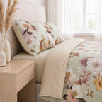 LIVMORE Set of 4 - Printed Duvet Cover Set - Inc. Duvet Cover, Fitted Sheet, & 2 x Pillowcases (Double, 200x200 cm) - Green_8429132_1