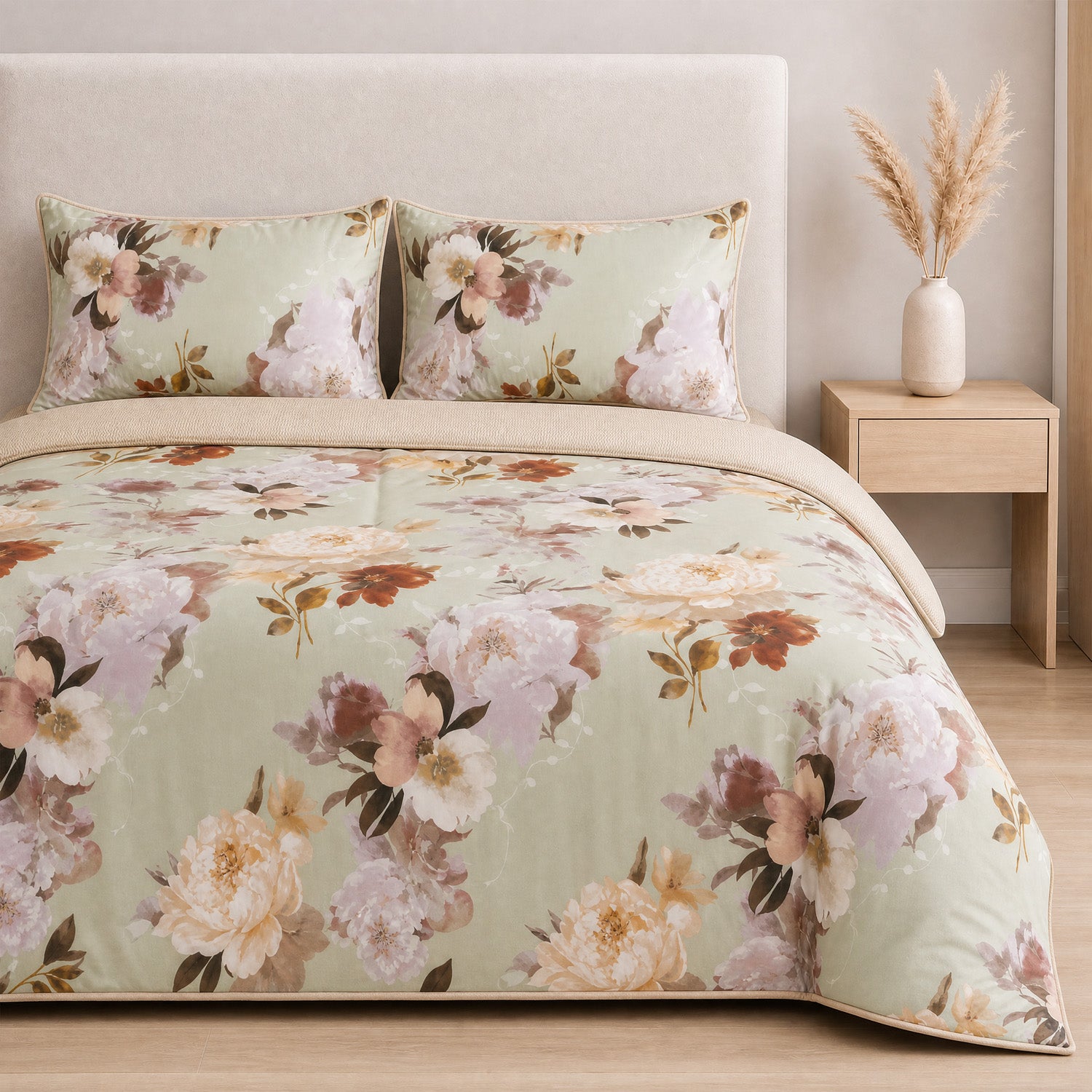 LIVMORE Set of 4 - Printed Duvet Cover Set - Inc. Duvet Cover, Fitted Sheet, &amp; 2 x Pillowcases (Double, 200x200 cm) - Green V32529199 3