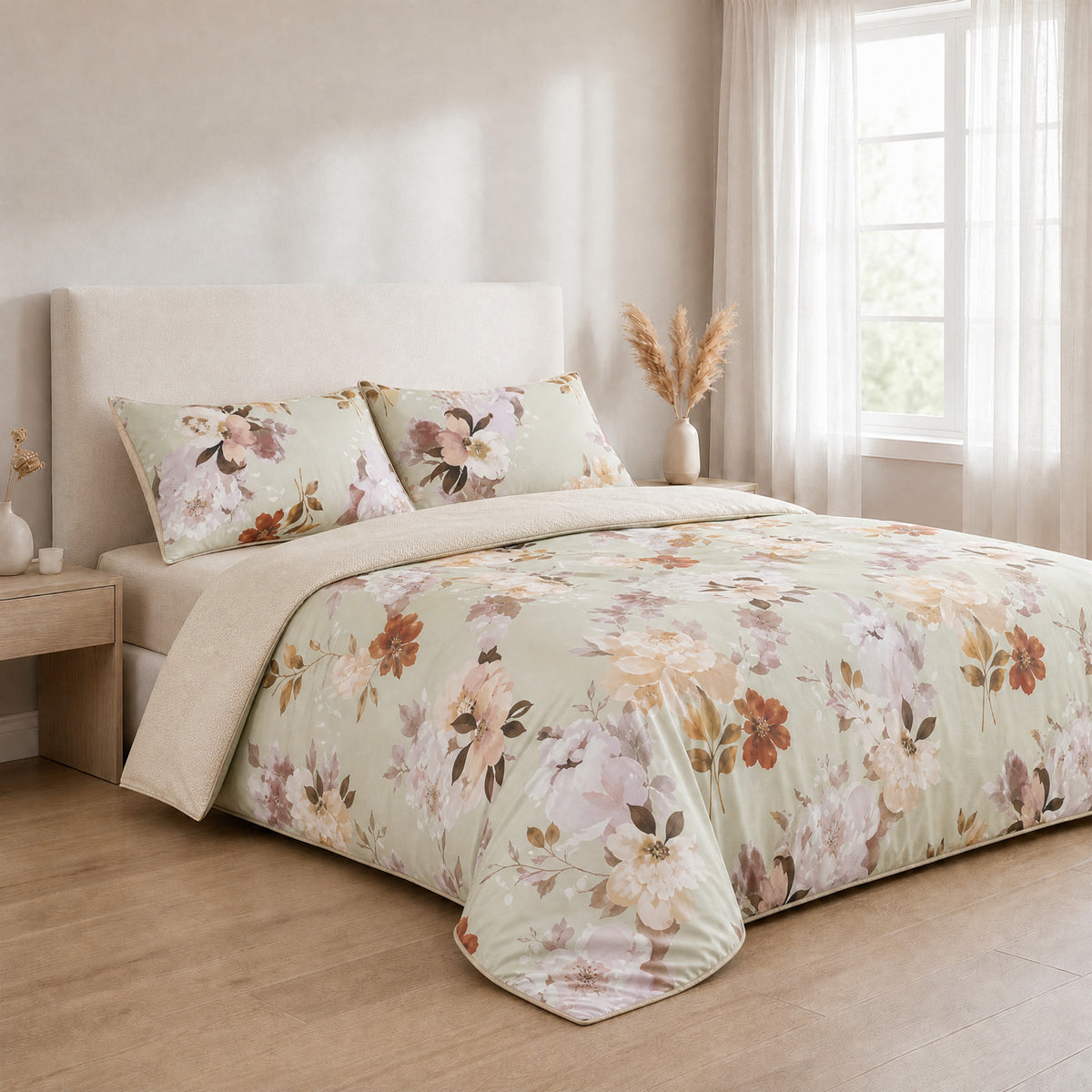 LIVMORE Set of 4 - Printed Duvet Cover Set - Inc. Duvet Cover, Fitted Sheet, &amp; 2 x Pillowcases (Double, 200x200 cm) - Green V32529199 4