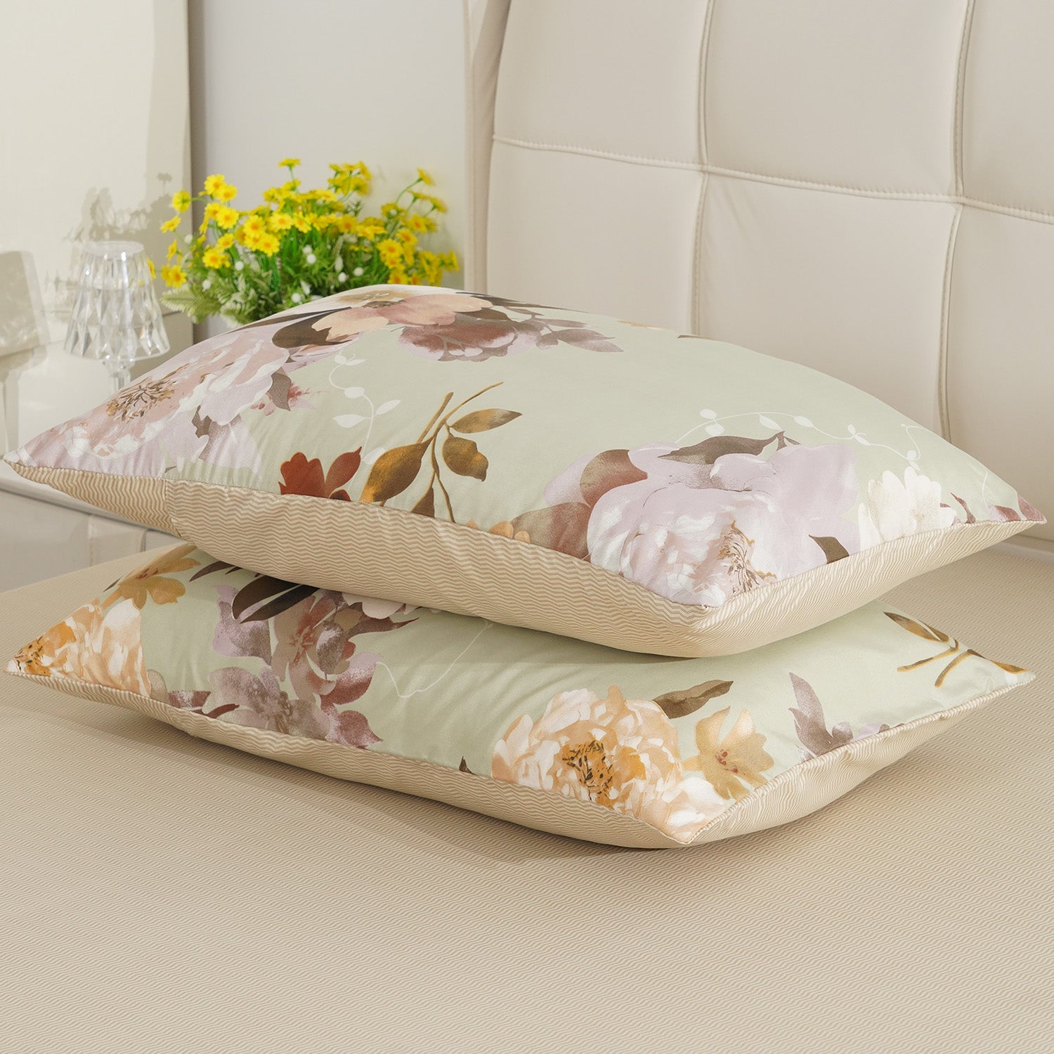 LIVMORE Set of 4 - Printed Duvet Cover Set - Inc. Duvet Cover, Fitted Sheet, &amp; 2 x Pillowcases (Double, 200x200 cm) - Green V32529199 5